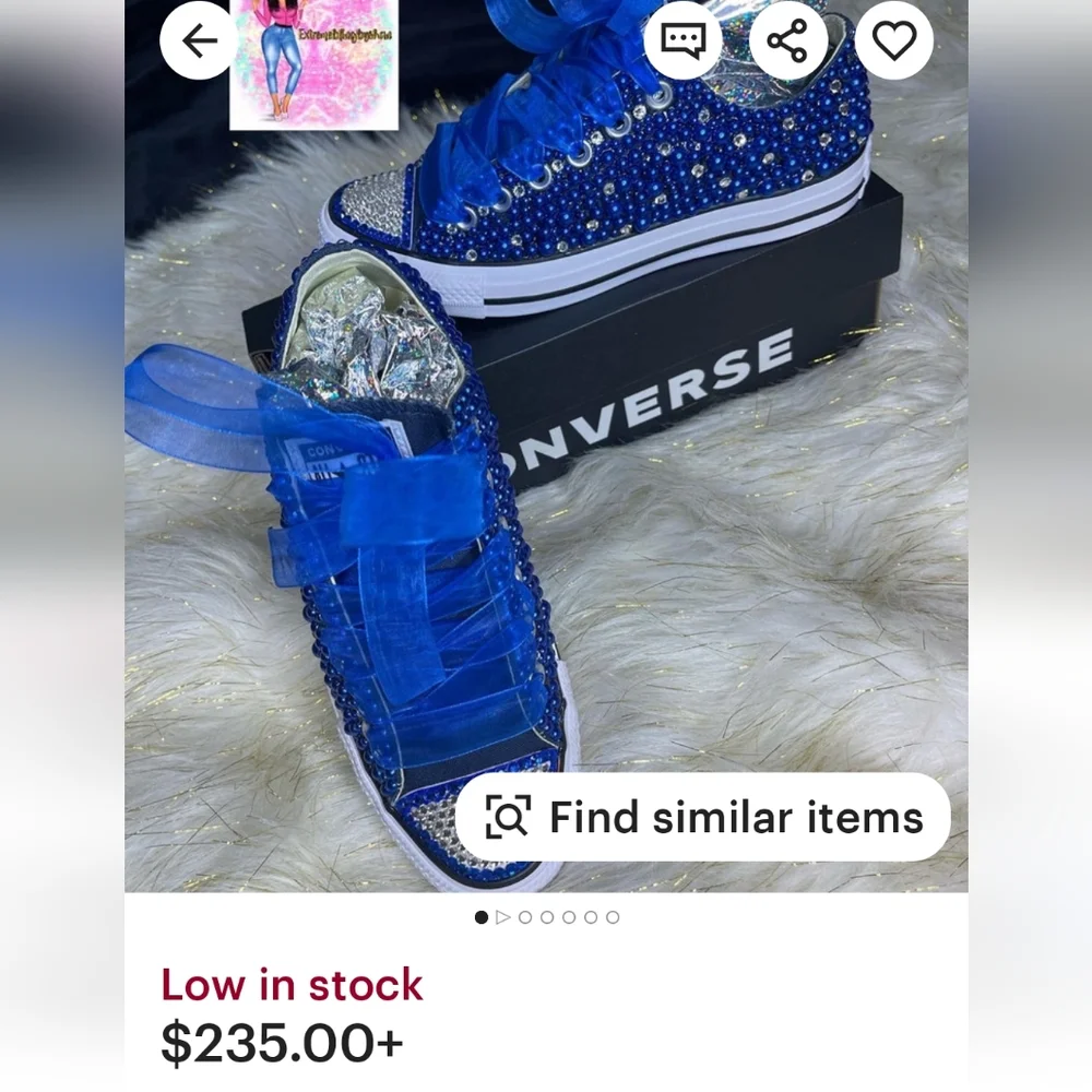 Converse All Star Blue and Silver Beaded Sneakers - Picture 9 of 10